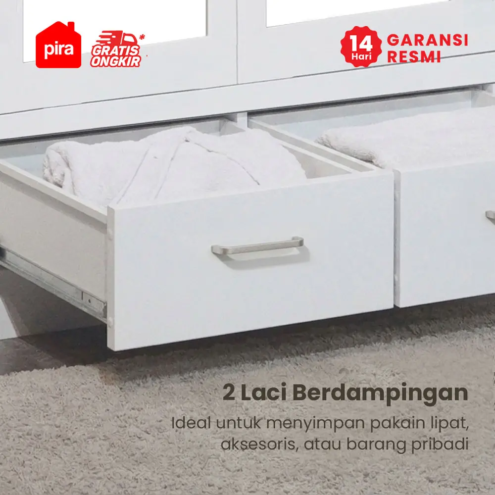 PIRA - LINIO 4P FGD MWD LEMARI PAKAIAN BESI 4 PINTU DENGAN LACI DAN LED warna WHITE - PIRA - foto 5
