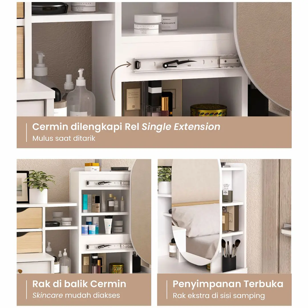 PIRA METROPOLIS OX - ARUNA DS80 MEJA RIAS DENGAN KACA GESER warna WHITE - PRO OAK - PIRA METROPOLIS OX - foto 4
