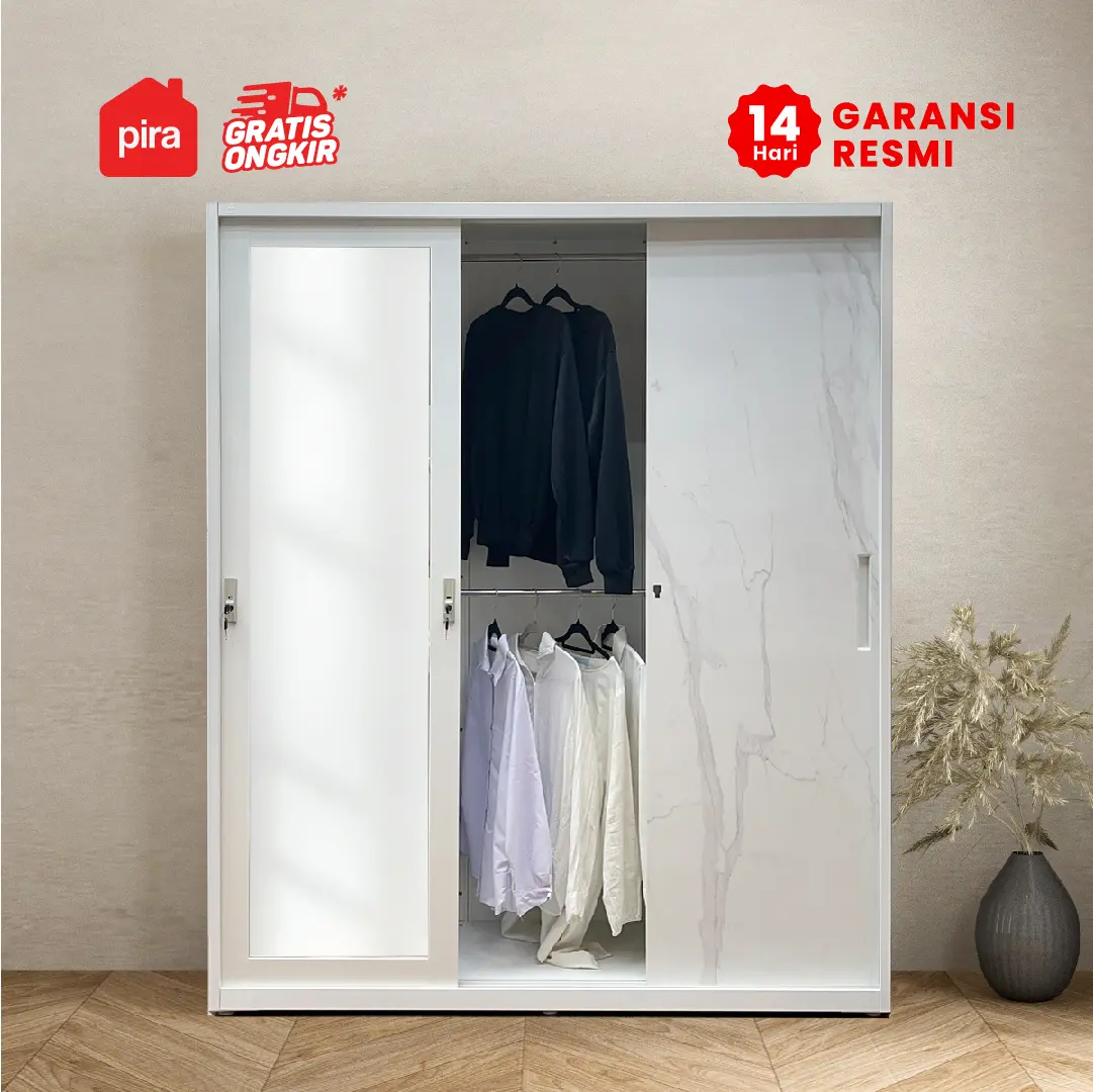 PIRA - CATTA 160 MWDSL LEMARI PAKAIAN BESI SLIDING / PINTU GESER warna LIGHT MARBLE - WHITE - PIRA - foto 3