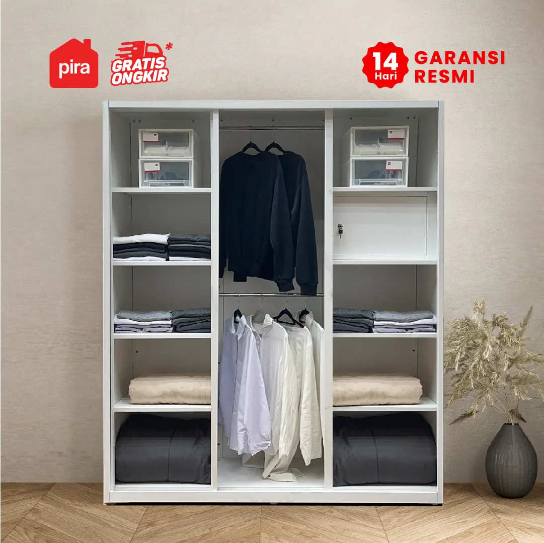 PIRA - CATTA 160 MWDSL LEMARI PAKAIAN BESI SLIDING / PINTU GESER warna LIGHT MARBLE - WHITE - PIRA - foto 4