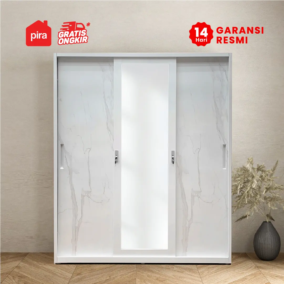 PIRA - CATTA 160 MWDSL LEMARI PAKAIAN BESI SLIDING / PINTU GESER warna LIGHT MARBLE - WHITE - PIRA - foto 5