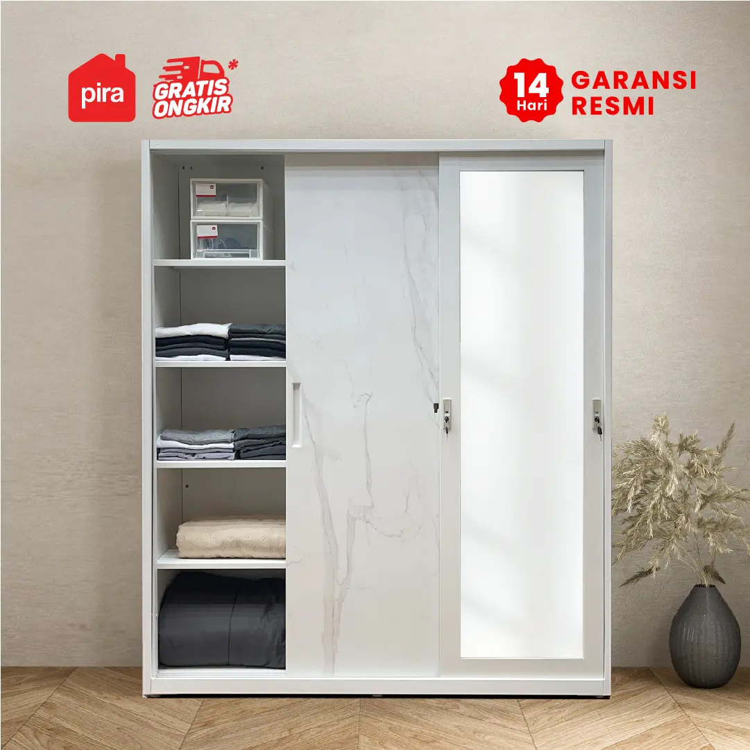 PIRA - CATTA 160 MWDSL LEMARI PAKAIAN BESI SLIDING / PINTU GESER warna LIGHT MARBLE - WHITE - PIRA - foto 6