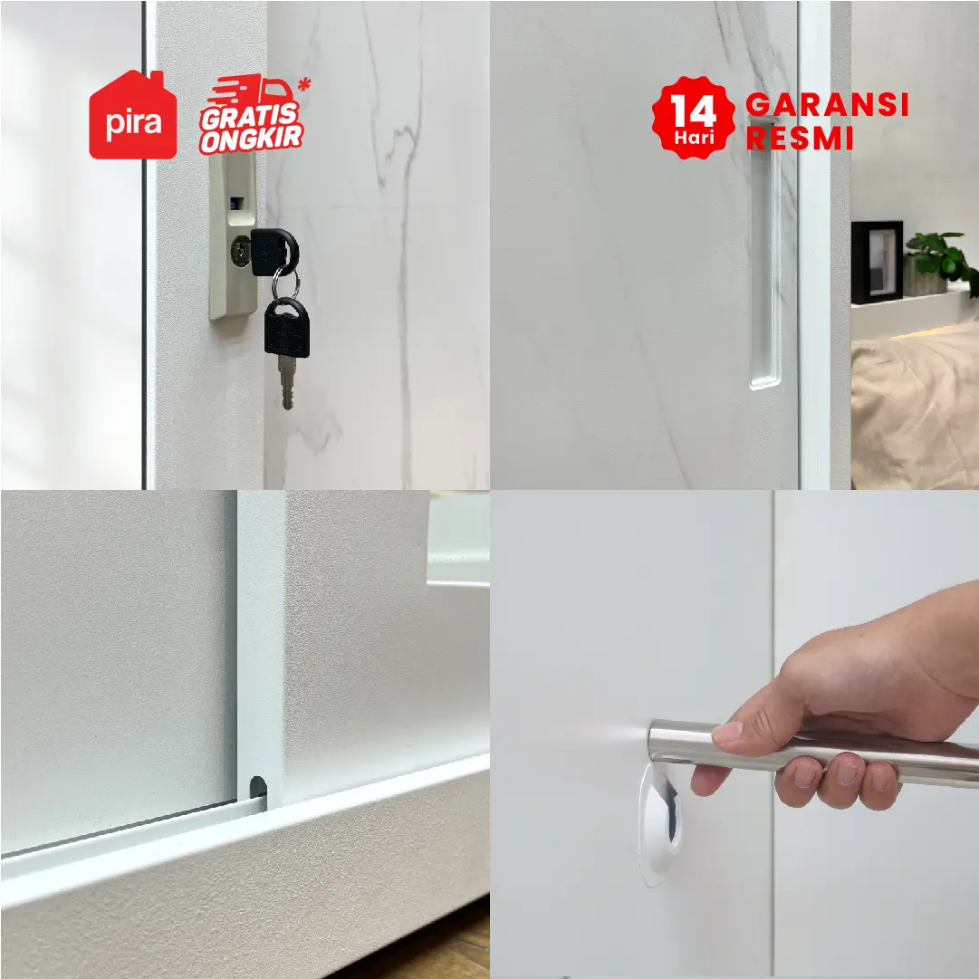 PIRA - CATTA 160 MWDSL LEMARI PAKAIAN BESI SLIDING / PINTU GESER warna LIGHT MARBLE - WHITE - PIRA - foto 7