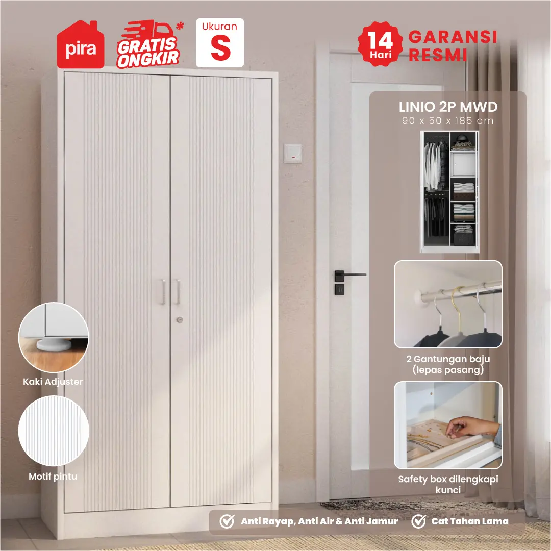 PIRA - LINIO 2P MWD LEMARI PAKAIAN BESI 2 PINTU warna WHITE - PIRA - foto 1
