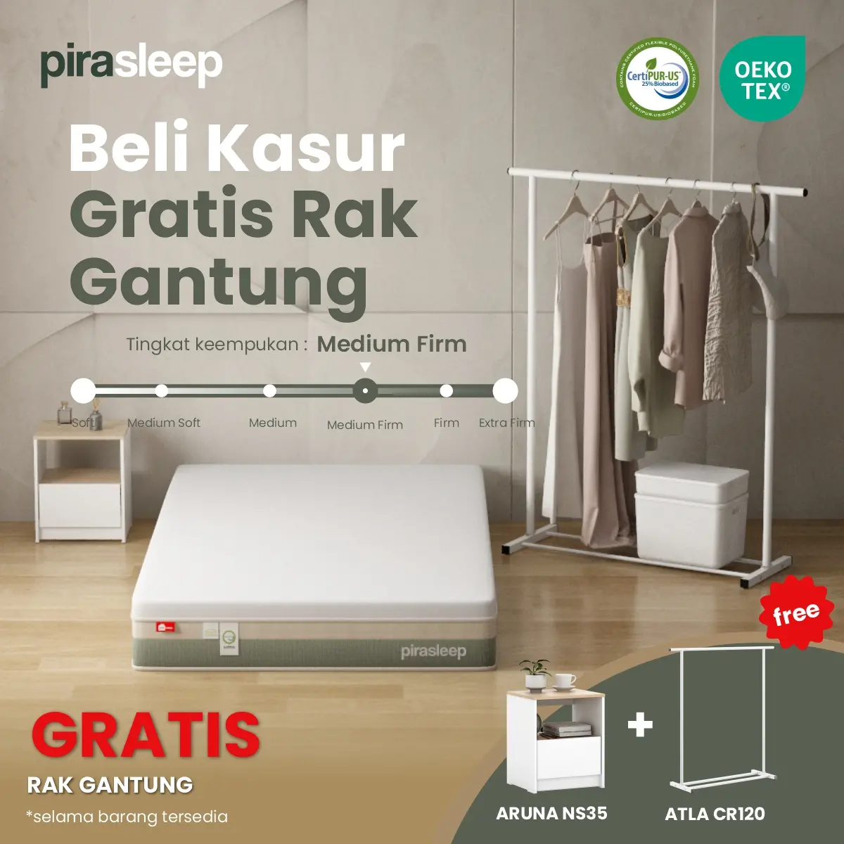 PIRA SLEEP 1 FEPS MF120 WHITE - CREAM + ARUNA NS35 WHITE - PRO OAK + ATLA CR 120 WHITE - foto 1