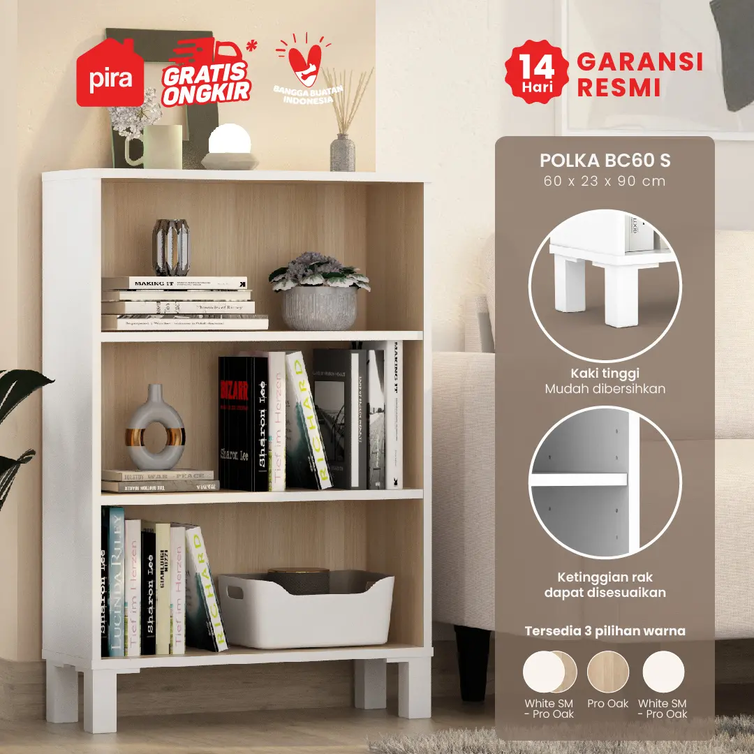 PIRA OX -  POLKA BC60 S RAK BUKU / RAK SERBAGUNA / RAK SUSUN warna WHITE SM - PRO OAK - PIRA OX - foto 1