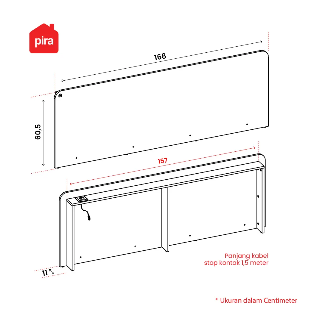 Panduan ukuran PIRA -  LUTA HB160 HEADBOARD KASUR / SANDARAN KASUR / DIPAN / DIPAN TEMPAT TIDUR warna PRO OAK - PIRA
