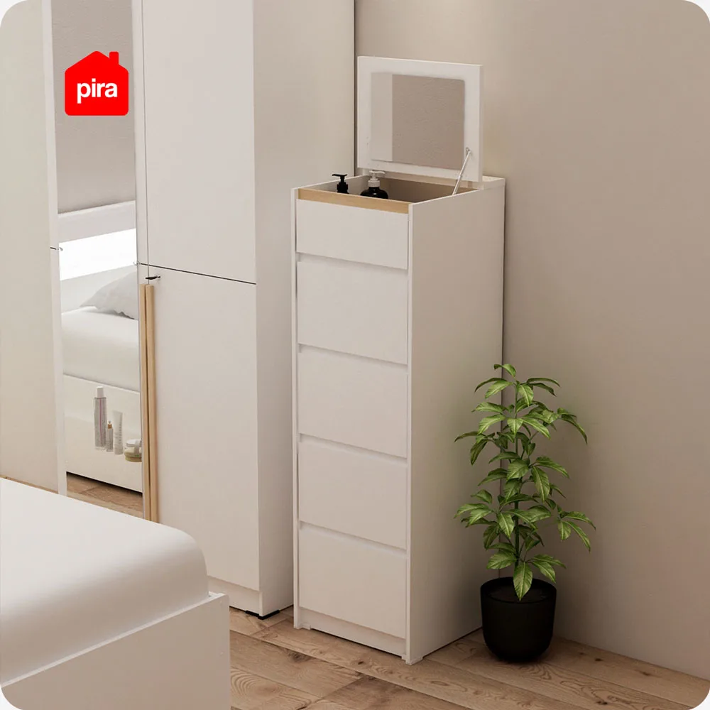 PIRA METROPOLIS OX -  HIRO CHDS5 LEMARI LACI 5 SUSUN DENGAN KACA warna WHITE - PRO OAK - PIRA METROPOLIS OX - foto 1