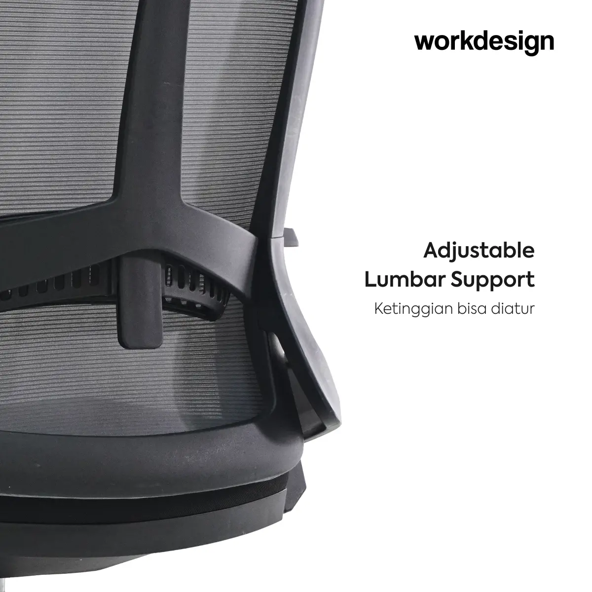 WORKDESIGN AHSOKA PC KURSI KANTOR / KURSI KERJA ERGONOMIS DENGAN SANDARAN KEPALA DAN LUMBAR SUPPORT warna DARK GREY - BLACK - WORKDESIGN - foto 4