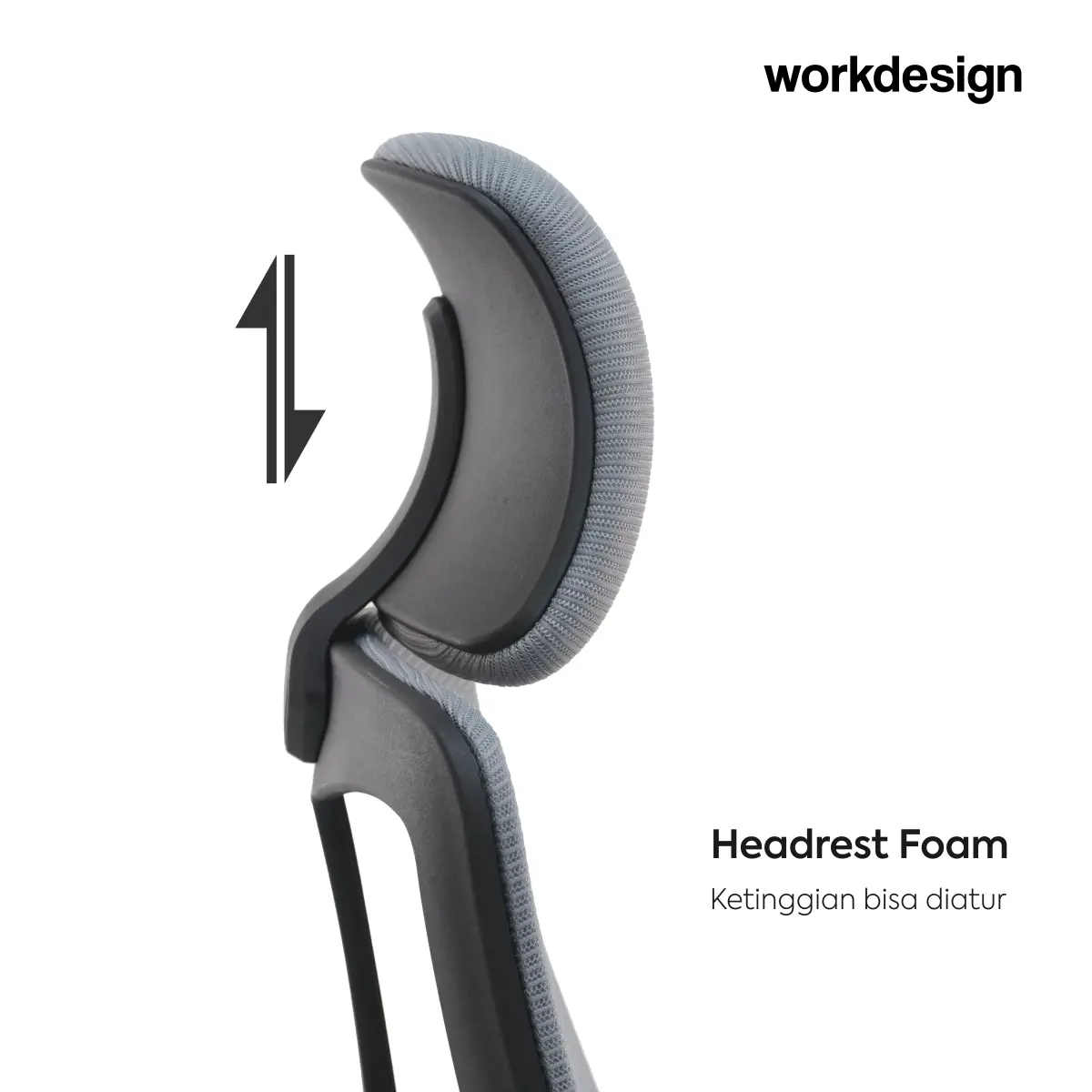 WORKDESIGN AHSOKA PC KURSI KANTOR / KURSI KERJA ERGONOMIS DENGAN SANDARAN KEPALA DAN LUMBAR SUPPORT warna DARK GREY - BLACK - WORKDESIGN - foto 5