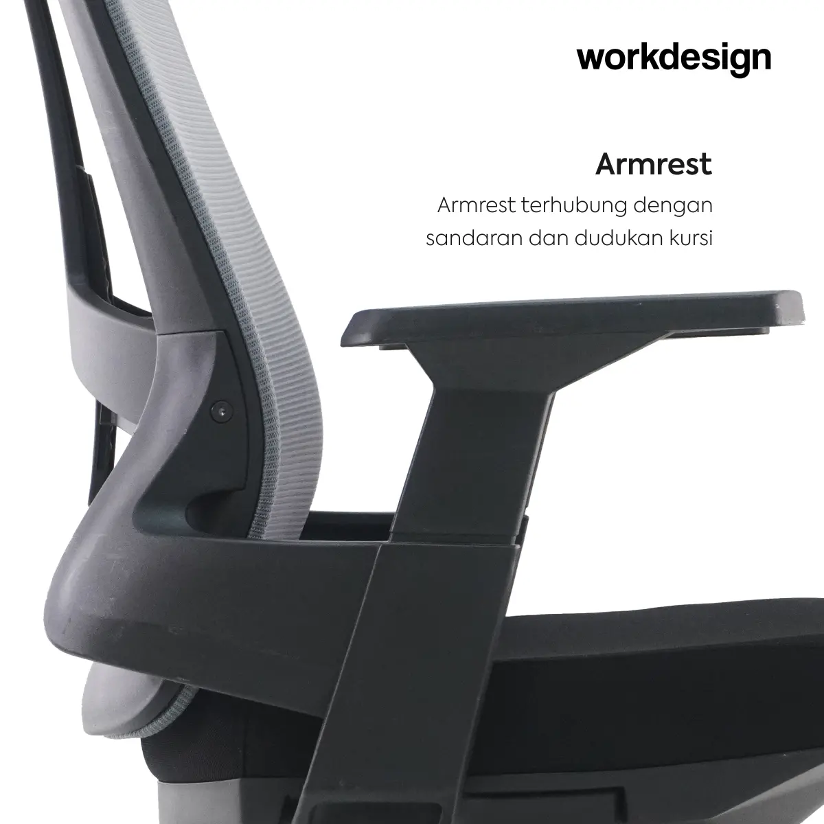 WORKDESIGN AHSOKA PC KURSI KANTOR / KURSI KERJA ERGONOMIS DENGAN SANDARAN KEPALA DAN LUMBAR SUPPORT warna DARK GREY - BLACK - WORKDESIGN - foto 6