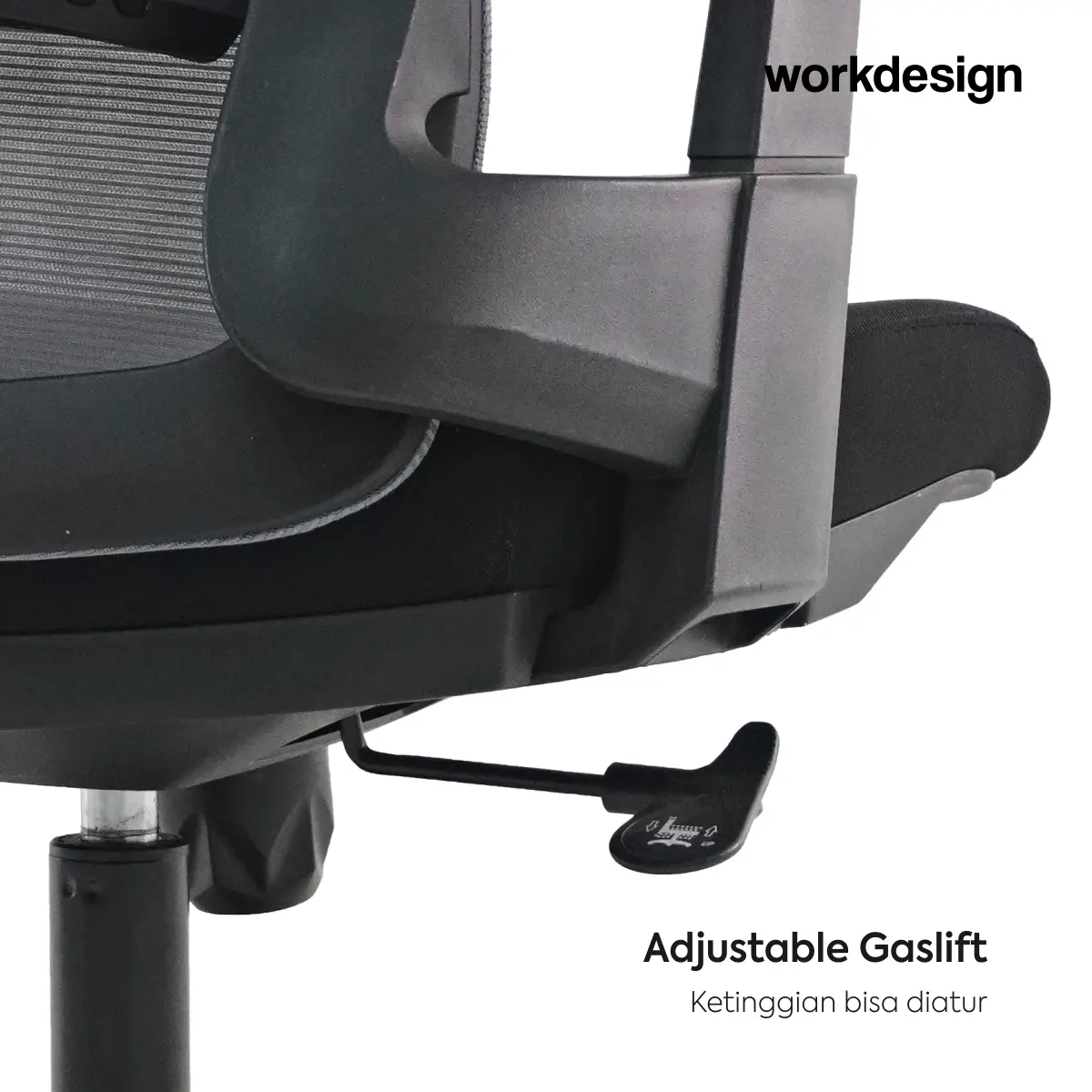 WORKDESIGN AHSOKA PC KURSI KANTOR / KURSI KERJA ERGONOMIS DENGAN SANDARAN KEPALA DAN LUMBAR SUPPORT warna DARK GREY - BLACK - WORKDESIGN - foto 7