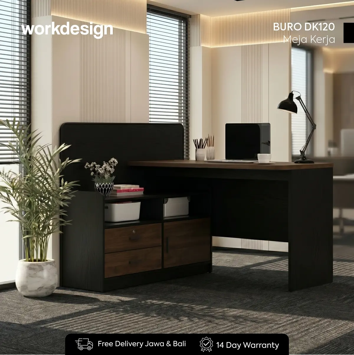 WORKDESIGN BURO DK120 MEJA KERJA / MEJA KANTOR / MEJA KERJA SUDUT warna BLACK OAK - WORKDESIGN - foto 1