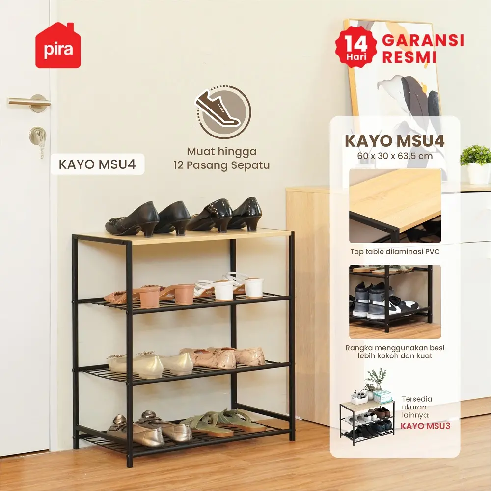 PIRA METROPOLIS - KAYO MSU 4 RAK SUSUN BESI / RAK SERBAGUNA / RAK SEPATU warna BLACK - SONOMA OAK - PIRA METROPOLIS - foto 1
