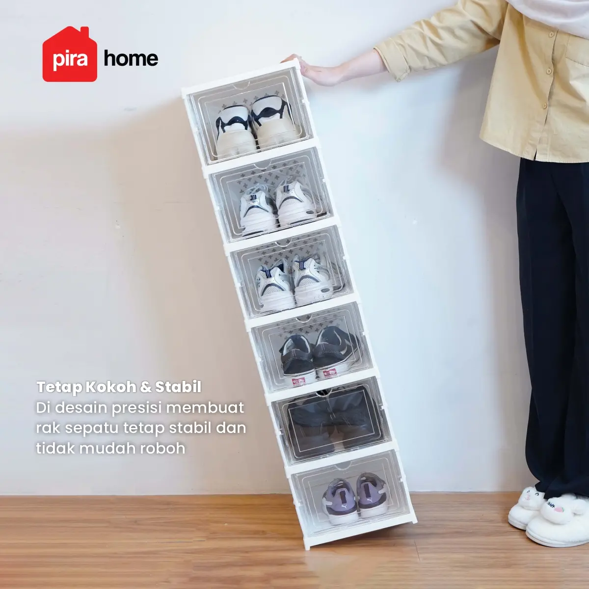 PIRA - KAMA PSR RAK SEPATU LIPAT 1 PINTU / KOTAK SEPATU TRANSPARAN / RAK SEPATU SUSUN TERTUTUP warna WHITE - PIRA - foto 6