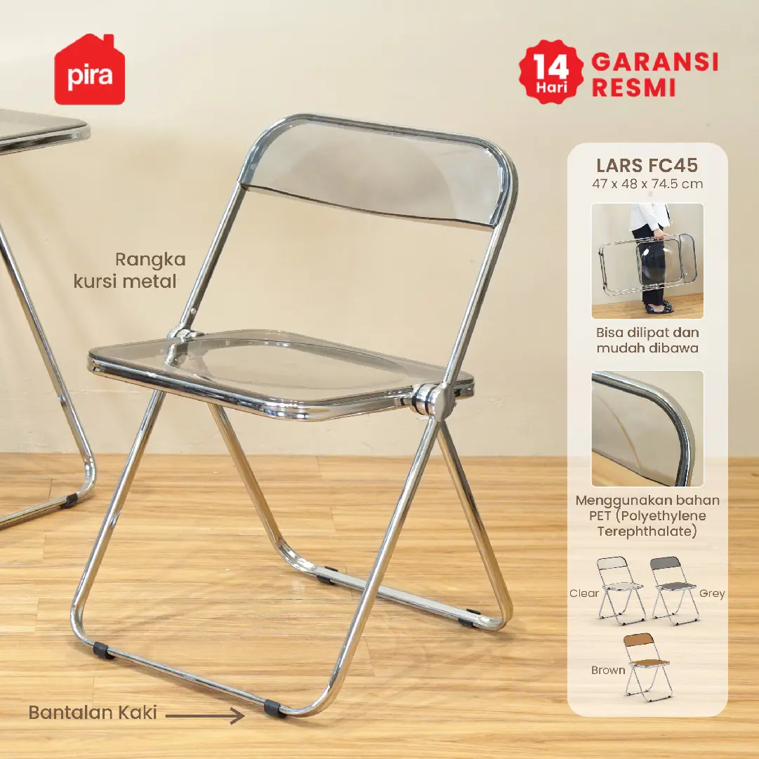 PIRA - LARS FC 45 KURSI LIPAT TRANSPARAN / KURSI TERAS / KURSI PLASTIK warna GREY - PIRA - foto 1