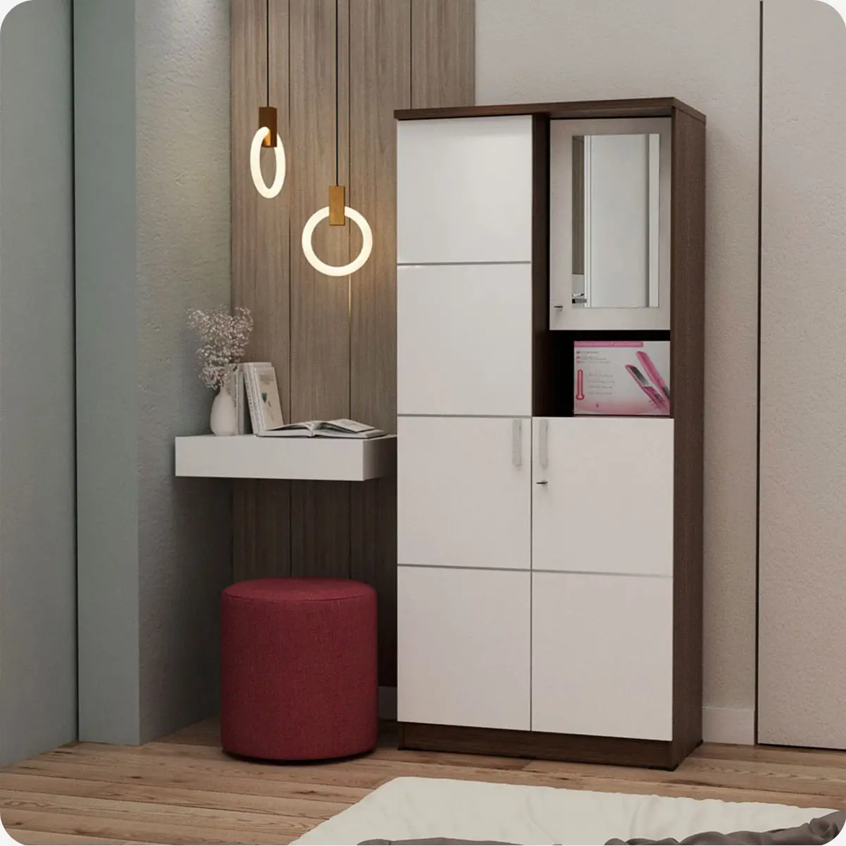 PIRA METROPOLIS - ALBA BAZ WDD2 LEMARI PAKAIAN 2 PINTU DENGAN KACA RIAS warna AMERICAN WALNUT - WHITE - METROPOLIS - foto 8