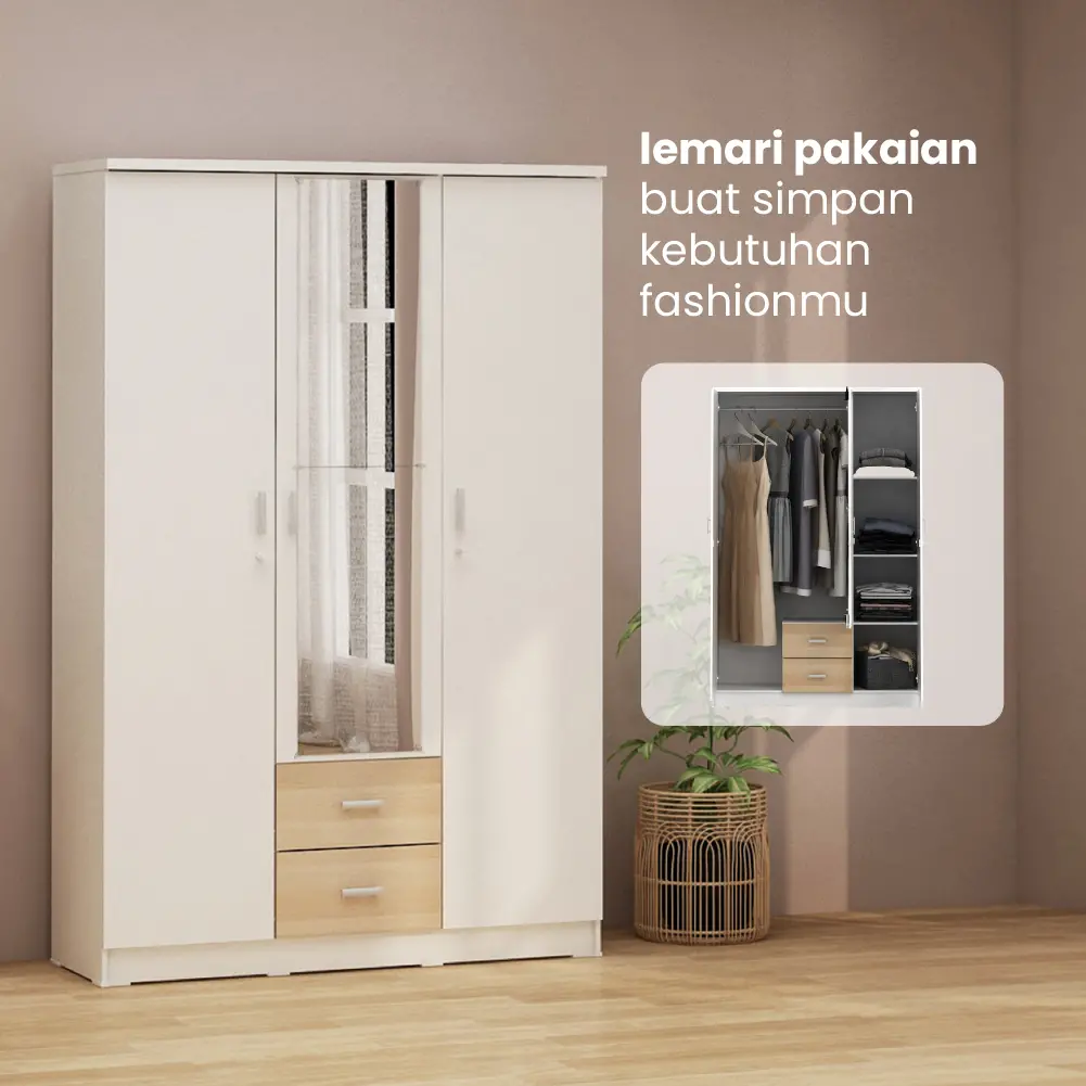 PIRA METROPOLIS OX -  ASTA 3PL LEMARI PAKAIAN 3 PINTU warna WHITE - PRO OAK - PIRA METROPOLIS OX - foto 2