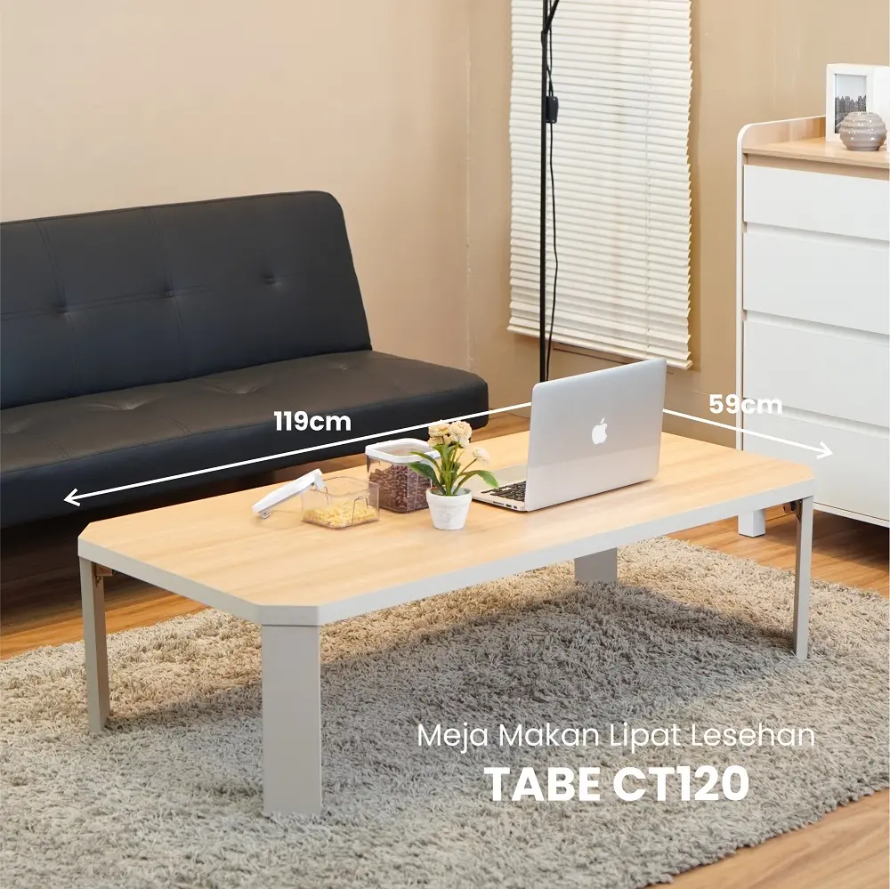 PIRA - TABE CT120 MEJA TAMU MEJA MAKAN LIPAT LESEHAN MEJA BELAJAR LIPAT LESEHAN warna LIGHT TAUPE - EURO OAK - PIRA - foto 6