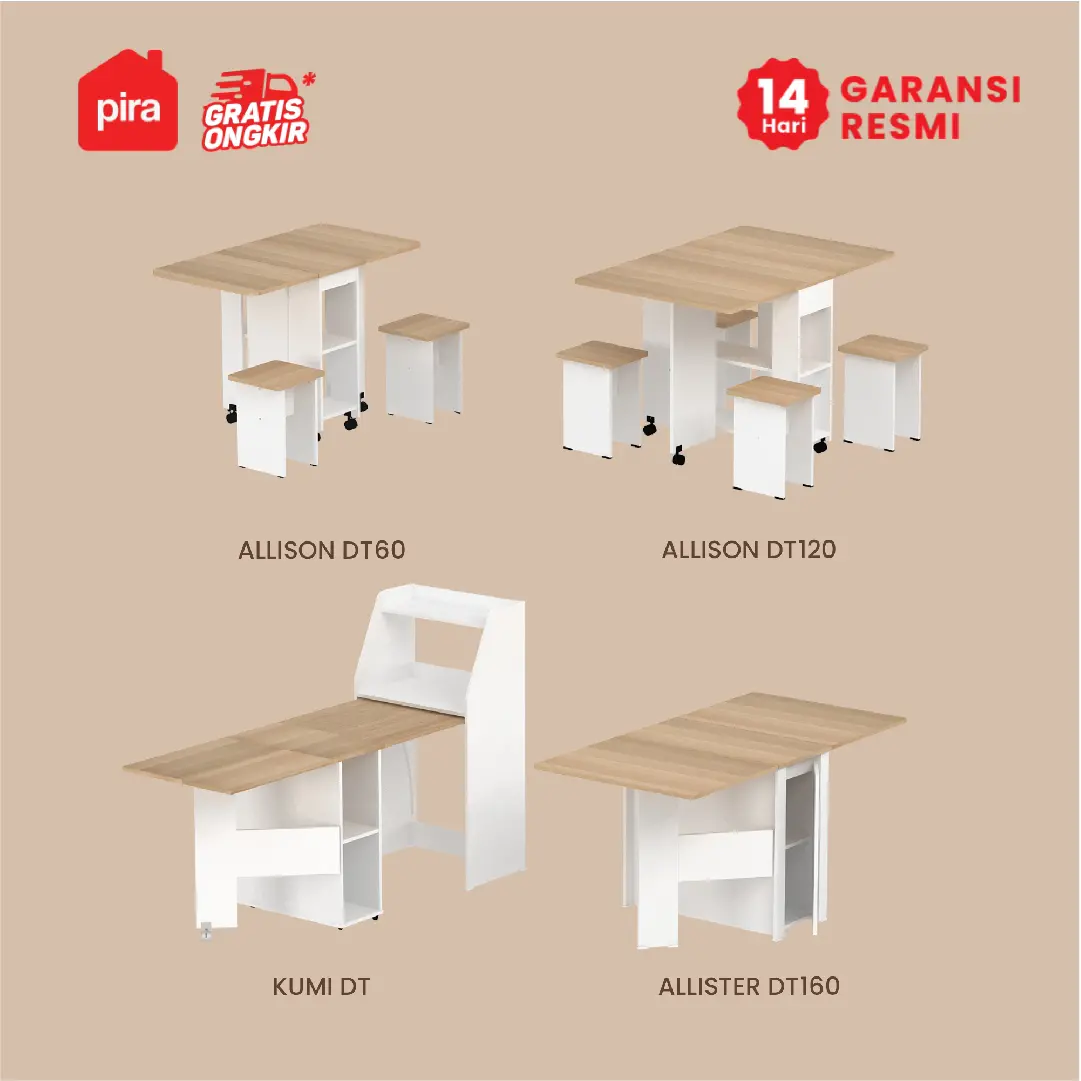 PIRA - ALLISON DT60 MEJA MAKAN SET LIPAT warna WHITE - PRO OAK - PIRA - foto 8