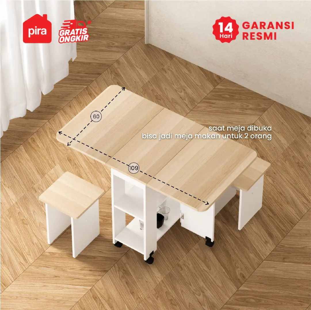 PIRA - ALLISON DT60 MEJA MAKAN SET LIPAT warna WHITE - PRO OAK - PIRA - foto 10