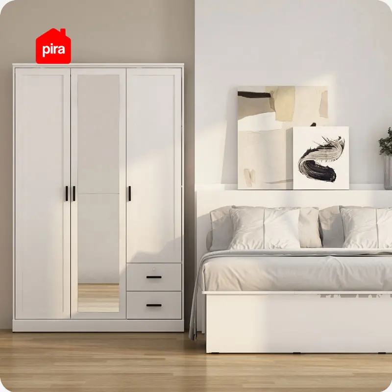 PIRA METROPOLIS - YORK 3P 2DR LEMARI PAKAIAN 3 PINTU DENGAN 2 LACI warna WHITE - PIRA METROPOLIS - foto 3