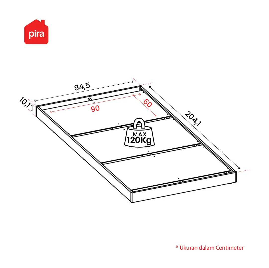 Panduan ukuran PIRA - NEST BD90 DIPAN LESEHAN / ALAS TEMPAT TIDUR / TATAKAN DIPAN / RANJANG warna PRO OAK - PIRA