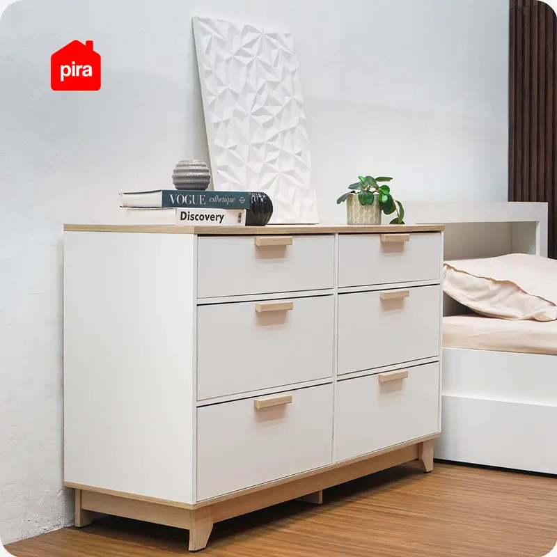 PIRA METROPOLIS -  BEN CH3+3 LEMARI LACI 3+3 SUSUN / KABINET warna PRO OAK - WHITE - PIRA METROPOLIS - foto 8