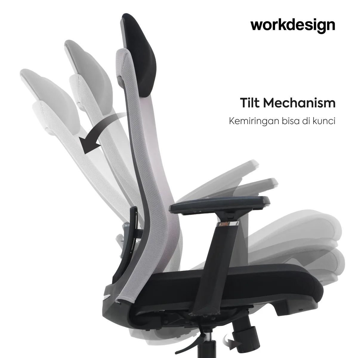 WORKDESIGN QUIGON PC KURSI KANTOR / KURSI KERJA ERGONOMIS DENGAN LUMBAR SUPPORT warna BLACK - WORKDESIGN - foto 4