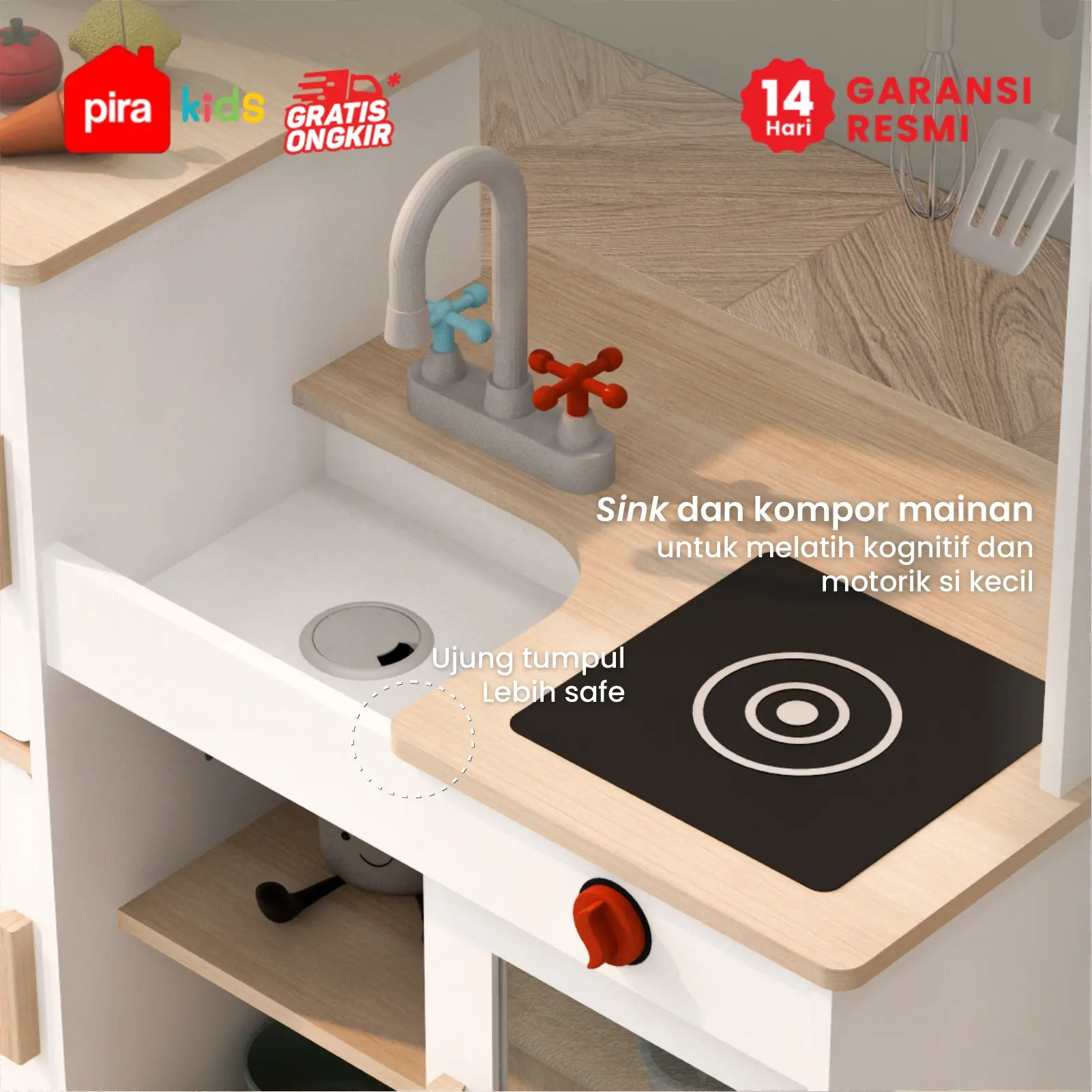 PIRA KIDS -  MORI SHOP PP PRETEND PLAY TOKO JUALAN / MARKET BOOTH / GEROBAK WARUNG MAINAN ANAK warna WHITE SM - PRO OAK - PIRA METROPOLIS - foto 4