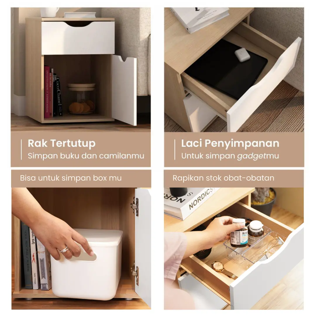 PIRA - RENO NS35 MEJA NAKAS / MEJA SUDUT / MEJA SAMPING warna PRO OAK - WHITE - PIRA METROPOLIS - foto 3