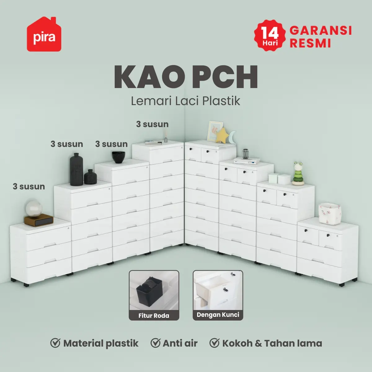 PIRA METROPOLIS - KAO PCH5 LEMARI LACI PLASTIK / LEMARI PLASTIK / DRAWER PLASTIK / LEMARI BAYI / LEMARI PAKAIAN ANAK warna WHITE - PIRA METROPOLIS - foto 6