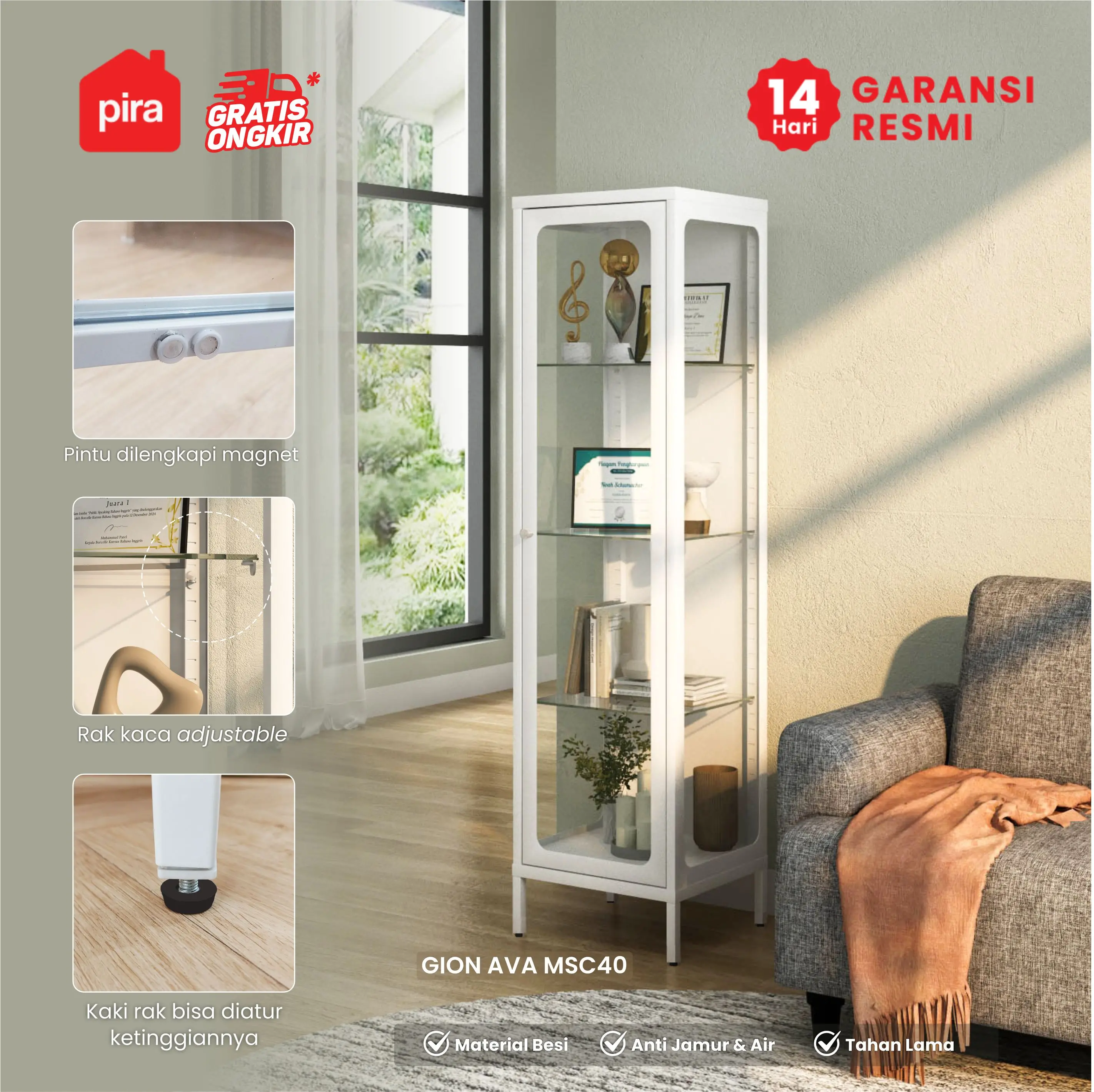 PIRA - GION MSC40 RRAK DISPLAY / RAK BUKU / SHOWCASE / LEMARI PAJANGAN / LEMARI HIAS warna WHITE - PIRA - foto 1