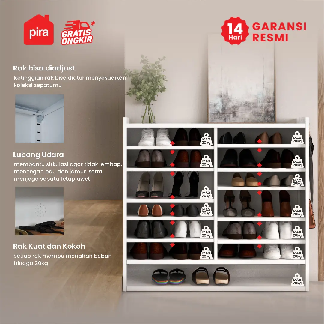 PIRA - USAIN MSR 4P RAK SEPATU BESI / RAK SEPATU SUSUN TERTUTUP / LEMARI SEPATU BESI warna WHITE - PIRA - foto 3