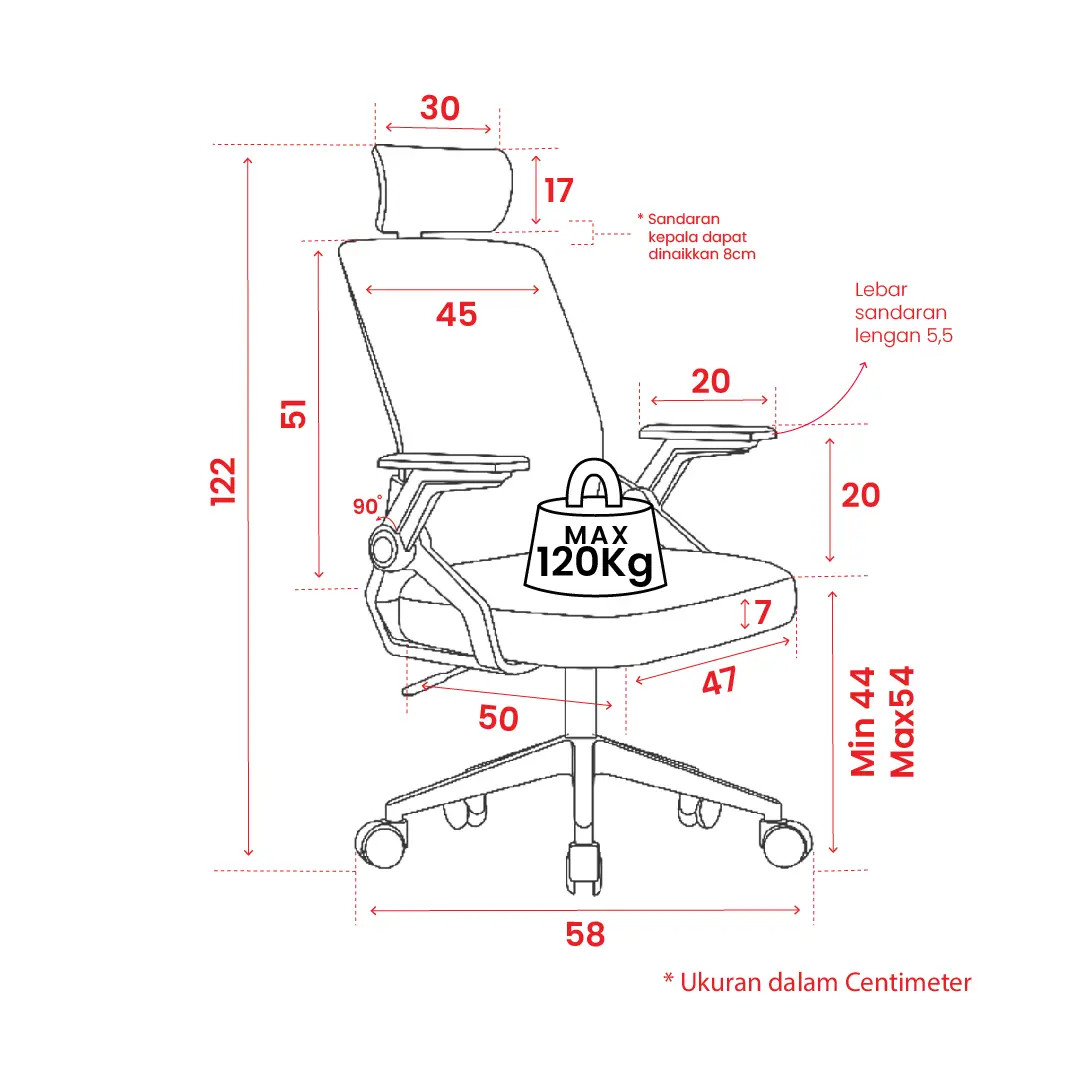 Panduan ukuran PIRA WORK -  MARA EC KURSI KERJA / KURSI KANTOR / KURSI ERGONOMIS / KURSI KANTOR HIDROLIK / KURSI JARING / KURSI PUTAR warna GREY - WHITE - BLACK - PIRA WORK