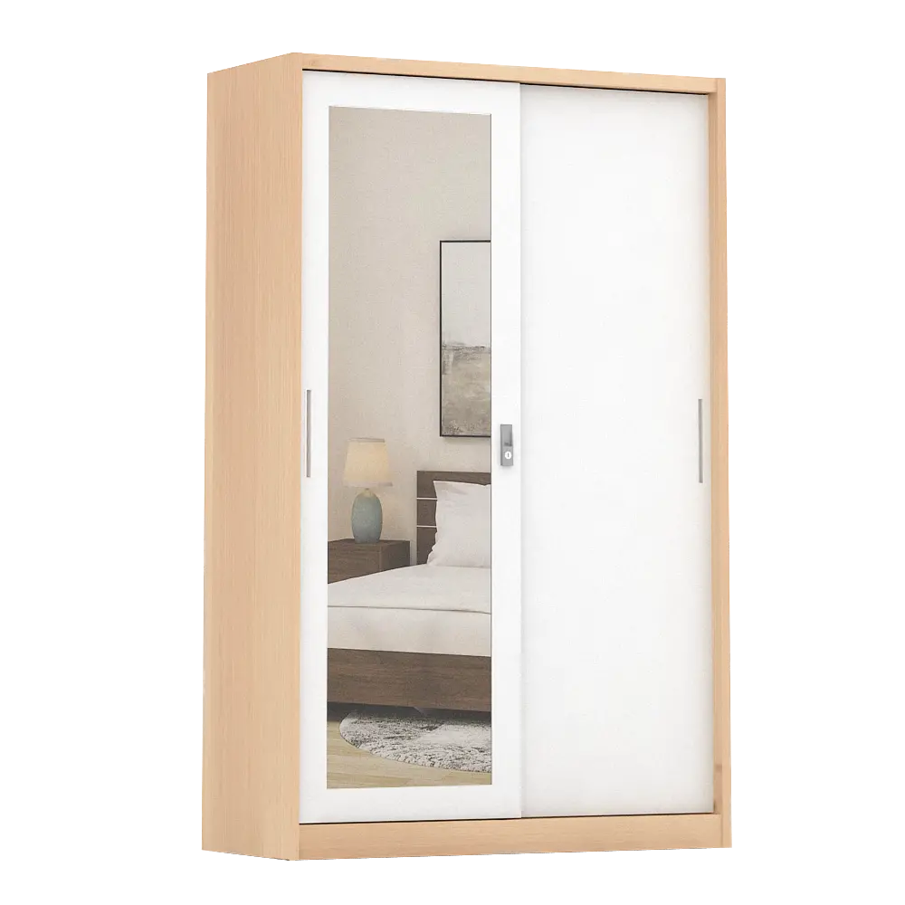 PIRA - ASHTON 120N MWDSL LEMARI PAKAIAN BESI SLIDING / GESER MOTIF KAYU warna LIGHT ASH - WHITE - PIRA - foto 3