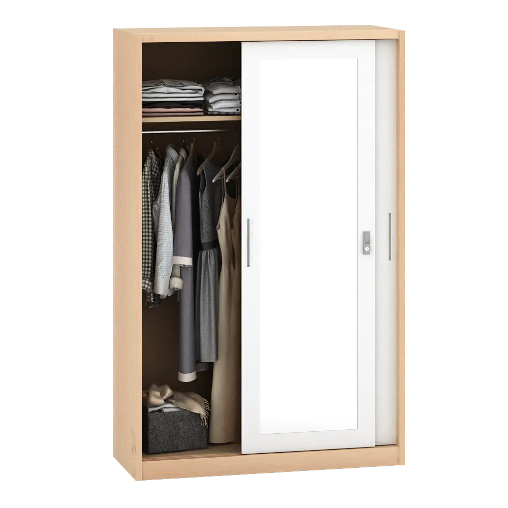 PIRA - ASHTON 120N MWDSL LEMARI PAKAIAN BESI SLIDING / GESER MOTIF KAYU warna LIGHT ASH - WHITE - PIRA - foto 5
