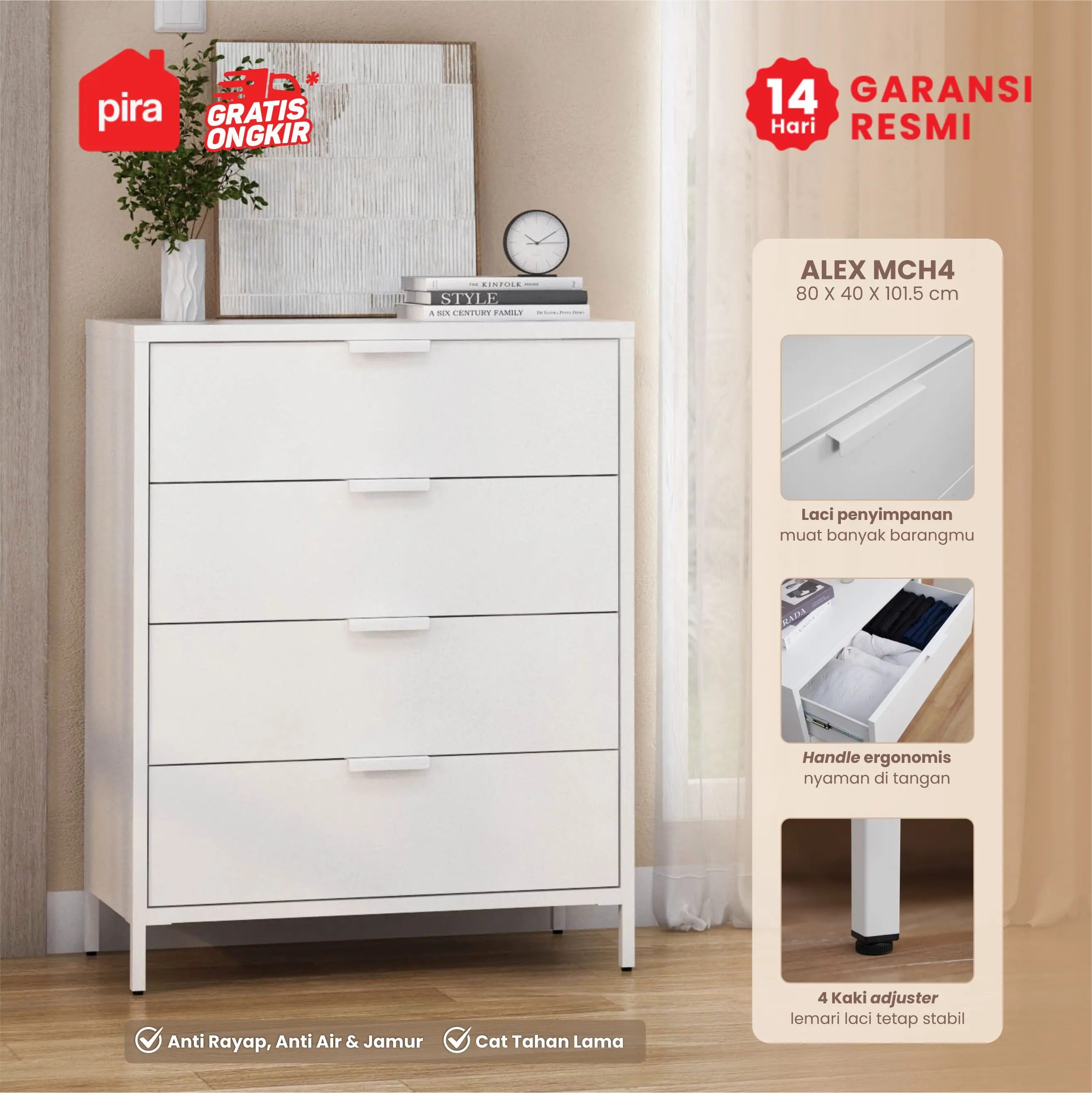 PIRA - ALEX MCH4 LEMARI LACI / LACI BESI / DRAWER BESI warna WHITE - PIRA - foto 1