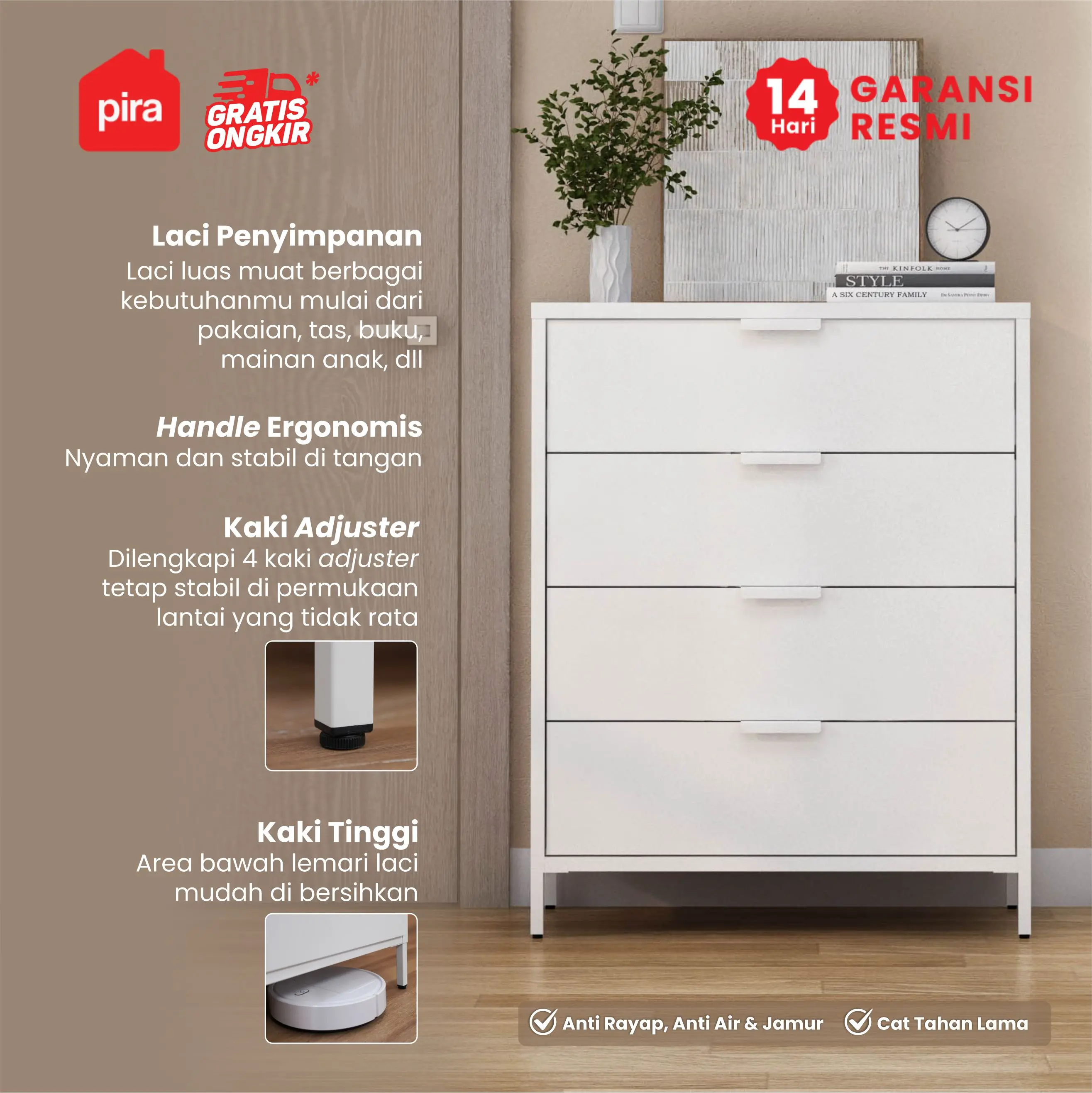 PIRA - ALEX MCH4 LEMARI LACI / LACI BESI / DRAWER BESI warna WHITE - PIRA - foto 2