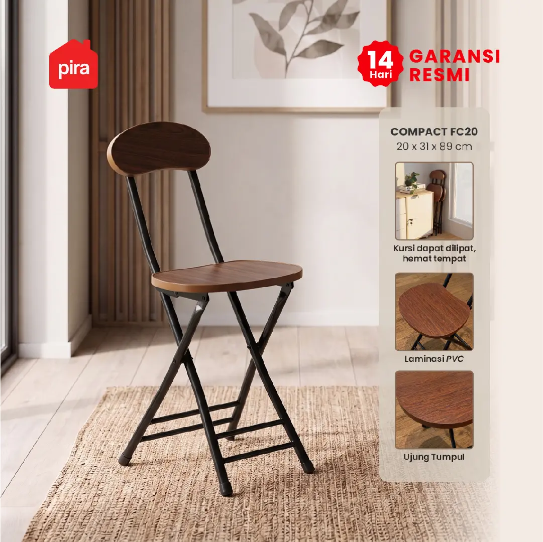 PIRA - COMPACT FC20 MEJA MAKAN / MEJA LIPAT / MEJA TERAS / MEJA CAFE / KURSI MAKAN / KURSI LIPAT / MEJA MAKAN SET KURSI warna BROWN WOOD - PIRA - foto 1