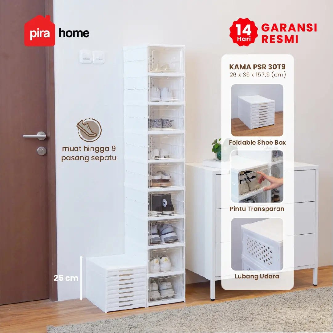 PIRA - KAMA PSR RAK SEPATU LIPAT 1 PINTU / KOTAK SEPATU TRANSPARAN / RAK SEPATU SUSUN TERTUTUP warna WHITE - PIRA - foto 1