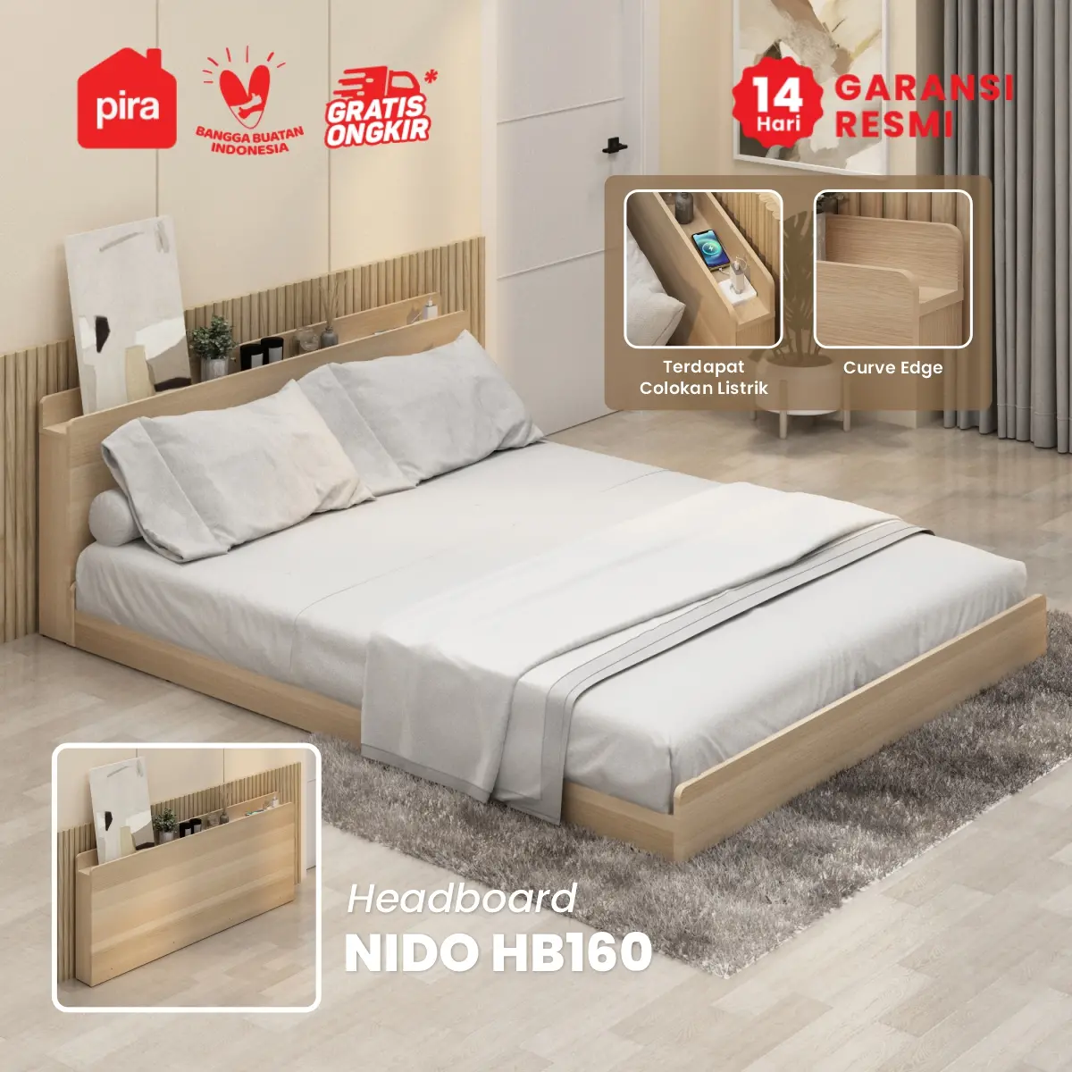 PIRA - NIDO HB160 HEADBOARD KASUR / SANDARAN KASUR / DIPAN / DIPAN TEMPAT TIDUR warna PRO OAK - PIRA - foto 2