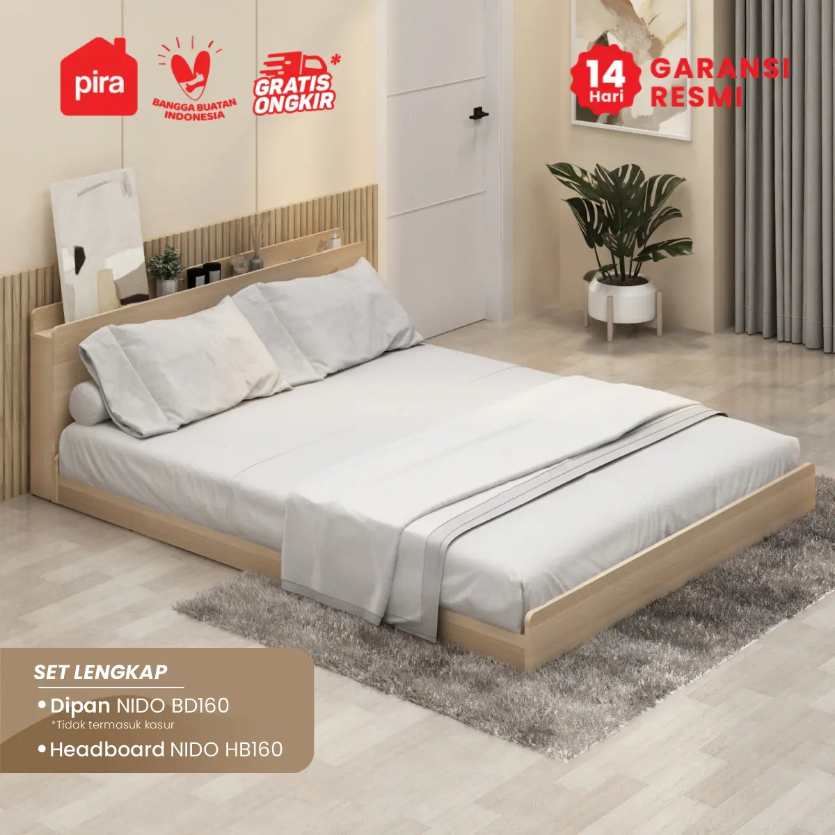 PIRA - NIDO HB160 HEADBOARD KASUR / SANDARAN KASUR / DIPAN / DIPAN TEMPAT TIDUR warna PRO OAK - PIRA - foto 3