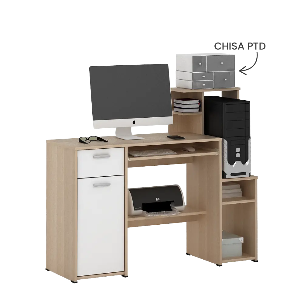 PIRA WORK - MOLA DK MEJA KANTOR / MEJA BELAJAR / MEJA KOMPUTER warna PRO OAK - WHITE SM - PIRA WORK - foto 3