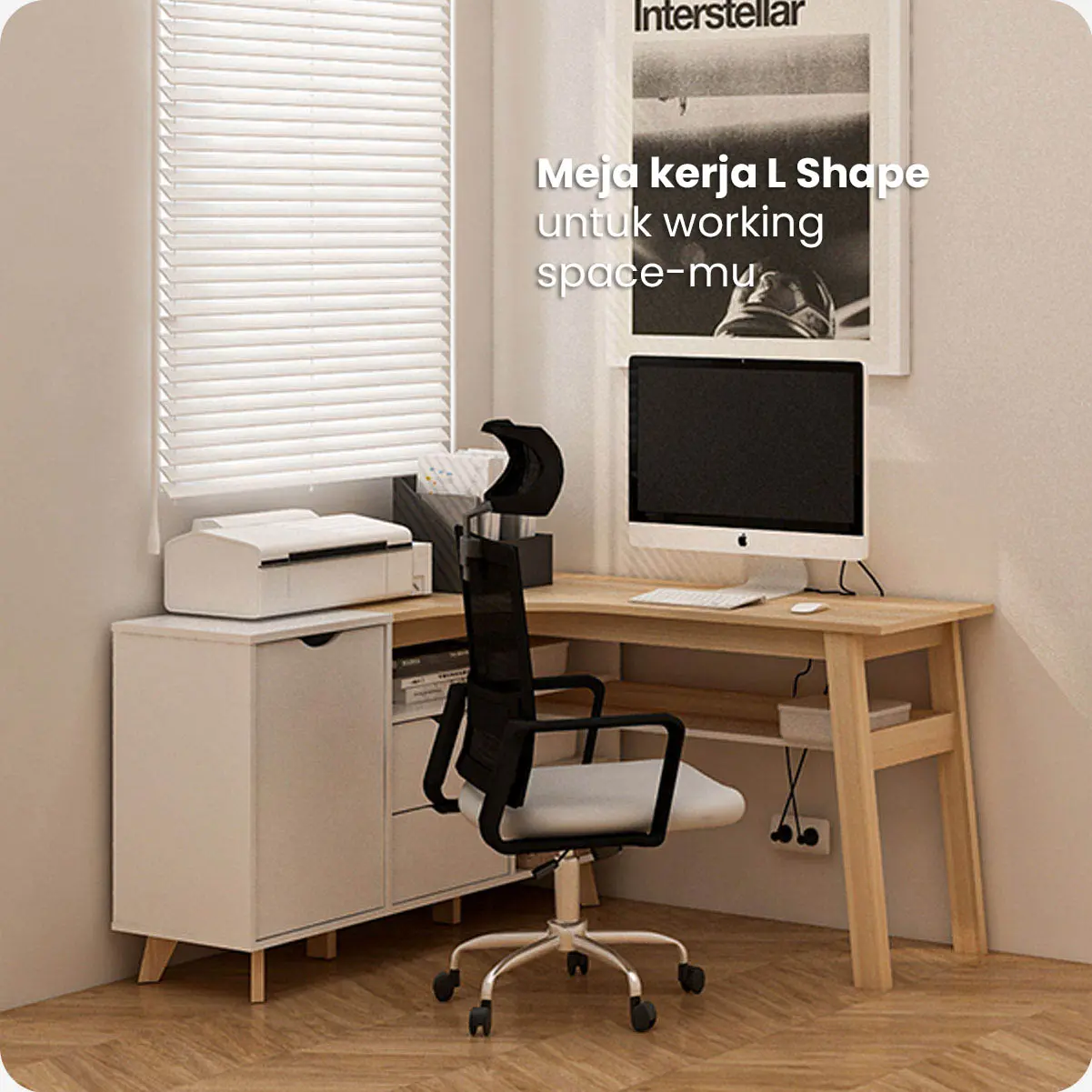 PIRA - ANDERS DK140 MEJA KERJA / MEJA BELAJAR / MEJA KANTOR / MEJA KERJA SUDUT warna WHITE SM - PRO OAK - PIRA - foto 2