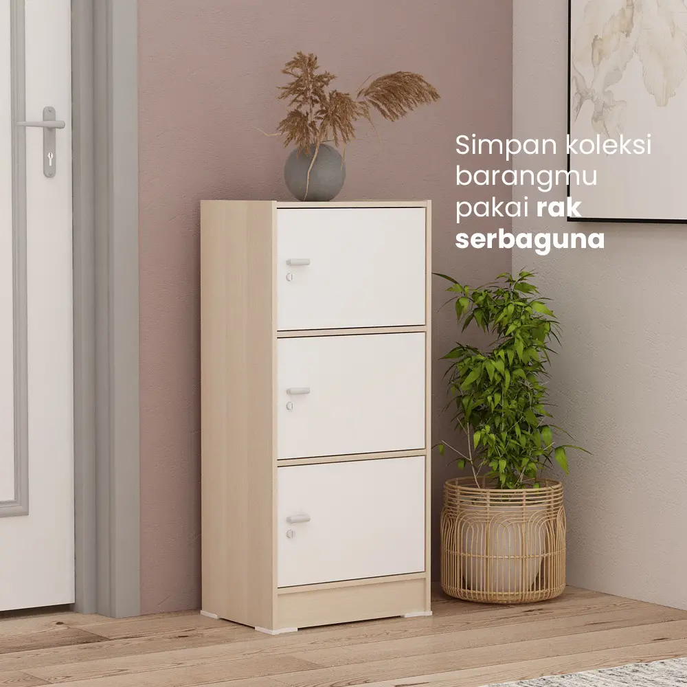 PIRA METROPOLIS OX - ARUNA RSG 3 RAK SERBAGUNA / RAK SUSUN 3 PINTU warna PRO OAK - WHITE - PIRA METROPOLIS OX - foto 2