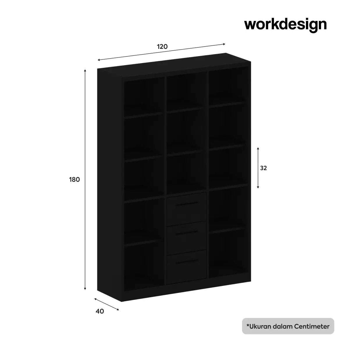 Panduan ukuran WORKDESIGN BURO AVA MBC 3 HG RAK BUKU BESI / LEMARI ARSIP KANTOR warna WHITE - WORKDESIGN