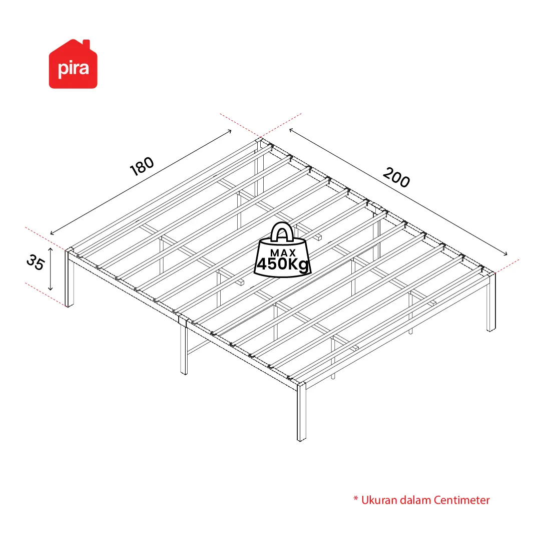 Panduan ukuran PIRA -  BASE AVA MBD180 DIVAN BESI / DIPAN / TEMPAT TIDUR BESI warna BLACK - PIRA