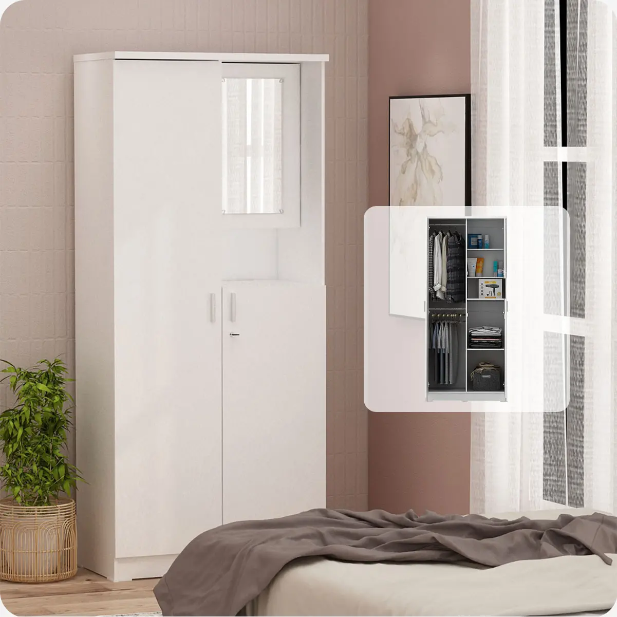 PIRA METROPOLIS OX - ARUNA WDD 2 LEMARI PAKAIAN 2 PINTU DENGAN KACA RIAS warna WHITE - PIRA METROPOLIS OX - foto 11