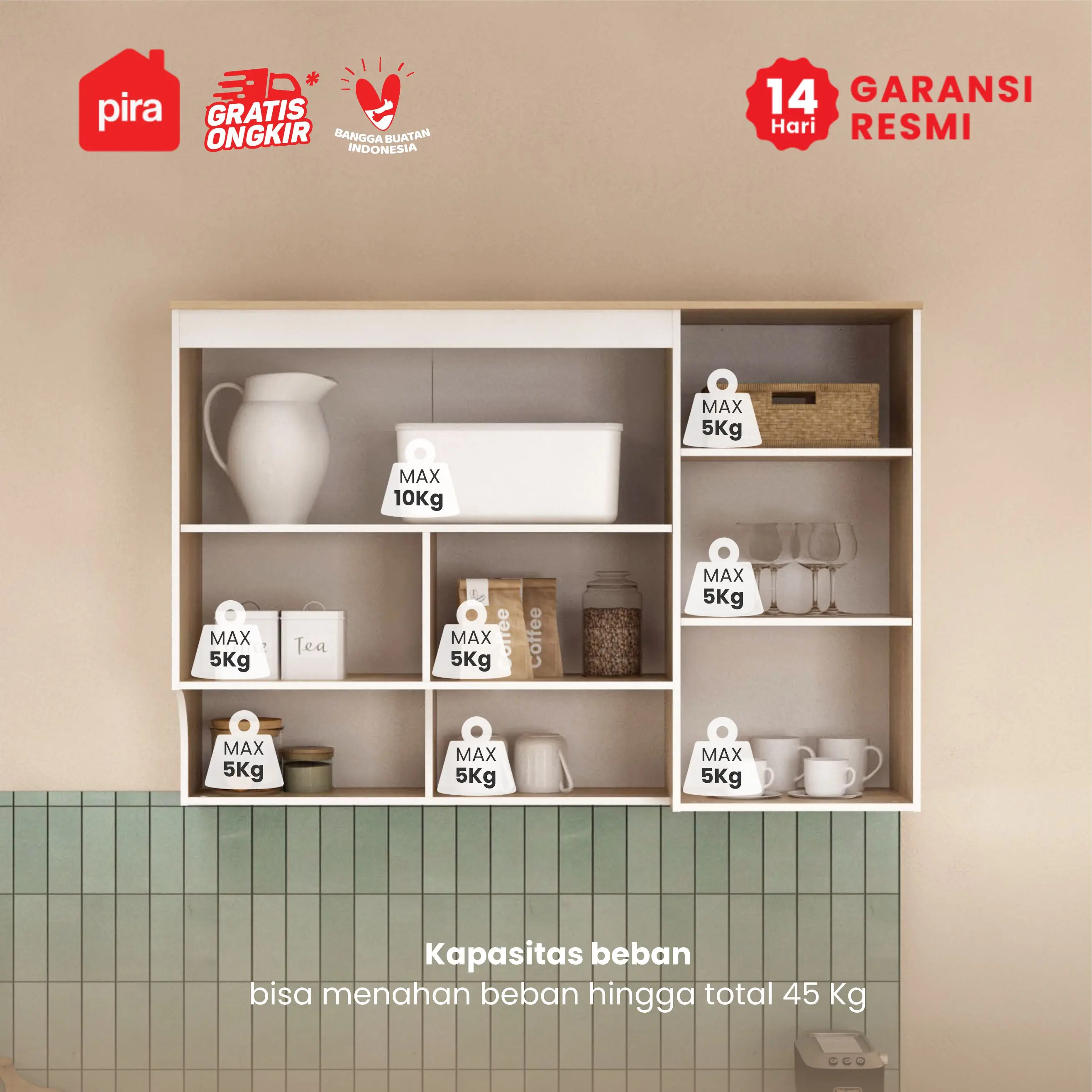 PIRA METROPOLIS - COCINA KCWU120 RB RAK DAPUR / RAK GANTUNG DAPUR / KITCHEN SET ATAS DENGAN RAK BUMBU warna WHITE - PRO OAK - PIRA METROPOLIS - foto 2